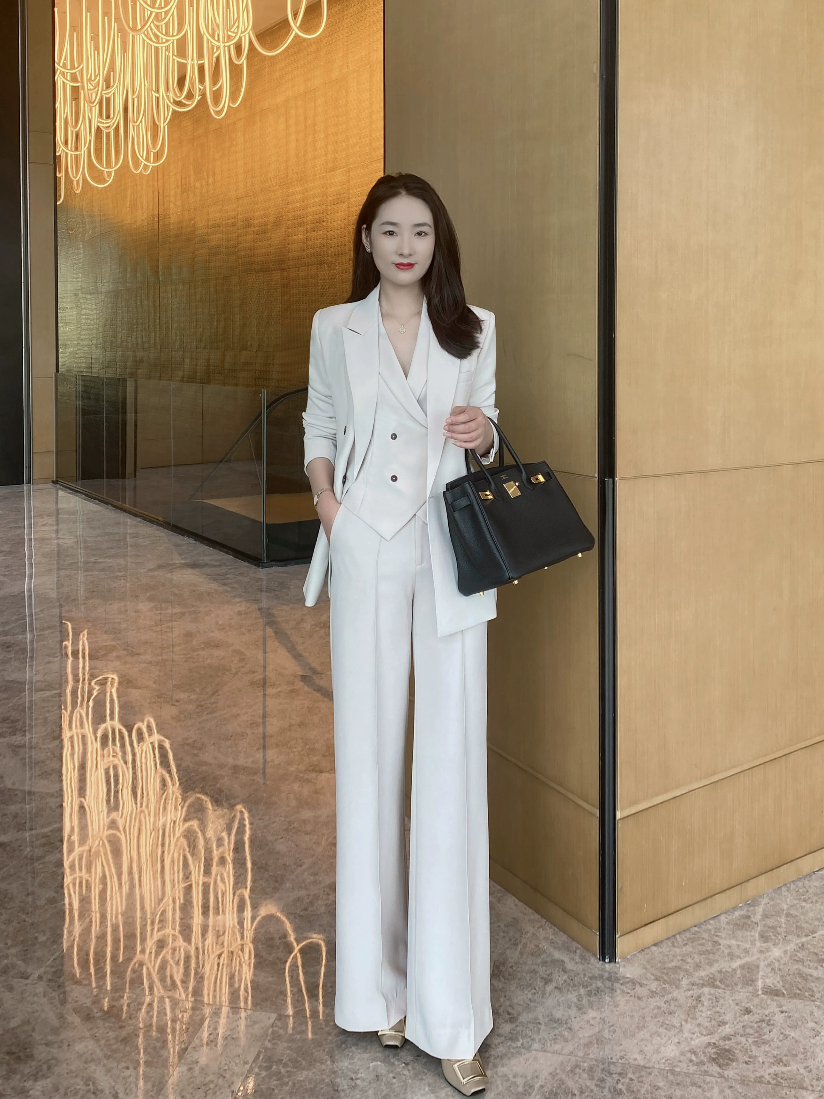 Apricot Gray Women's 3-Piece Suit Set – Jacket Vest Trousers - Image 5