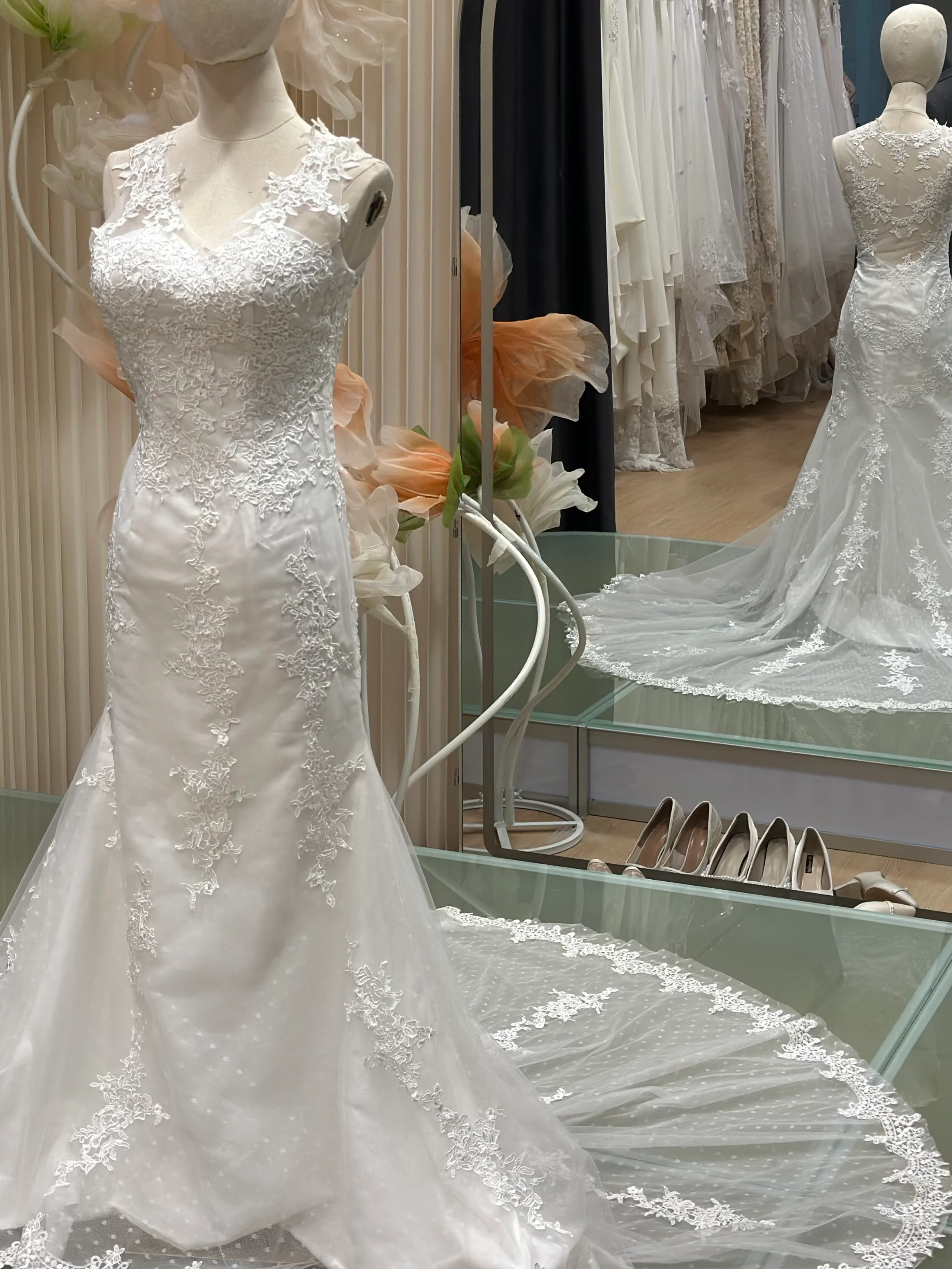 BG-WED-AME-10104 WEDDING GOWN PREMIUM FABRIC FULL LACE SIZE XS BUST 78 WAIST 64 - Image 5