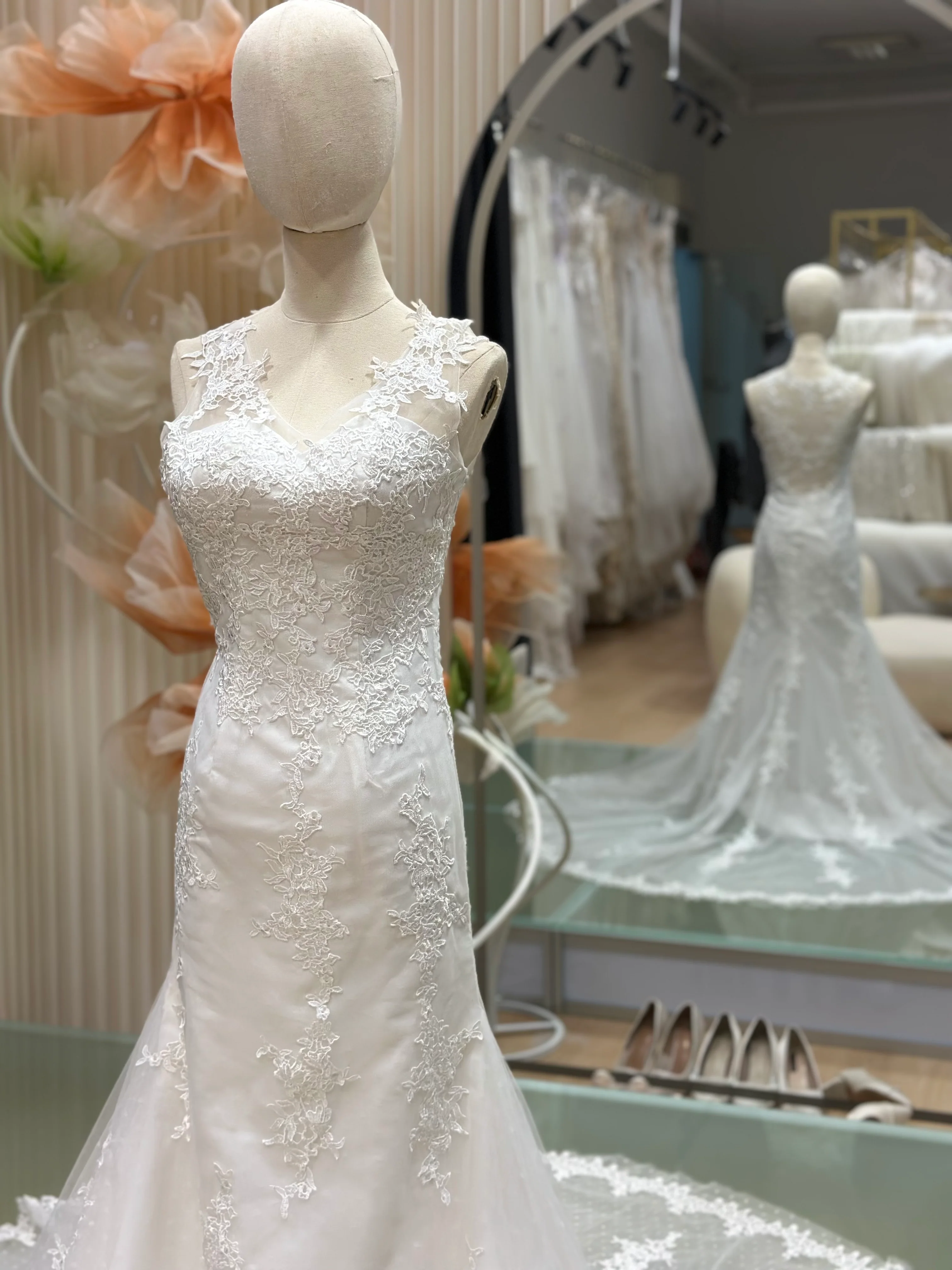 BG-WED-AME-10104 WEDDING GOWN PREMIUM FABRIC FULL LACE SIZE XS BUST 78 WAIST 64 - Image 6