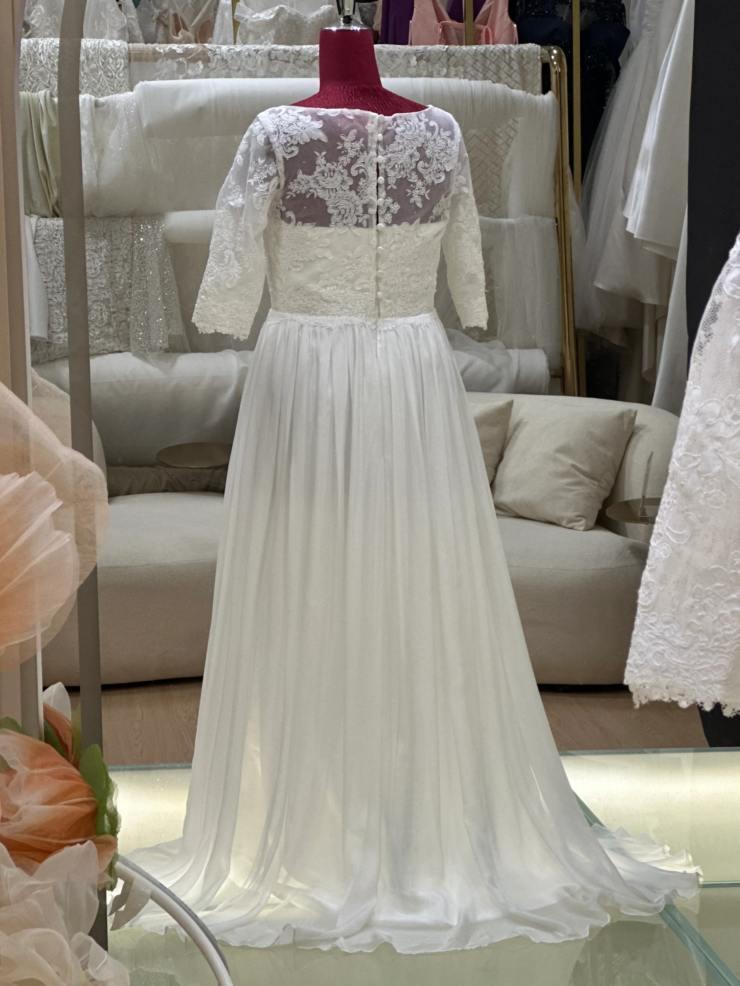 BG-WED-AME-10149 WEDDING GOWN FABRIC HALF LACE SIZE XXL BUST 93 WAIST 81 - Image 6