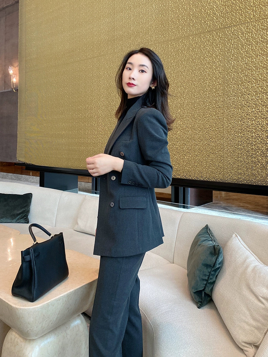 Blue Gray Demi-Season Classic Women's Suit Jacket & Trousers - Image 4