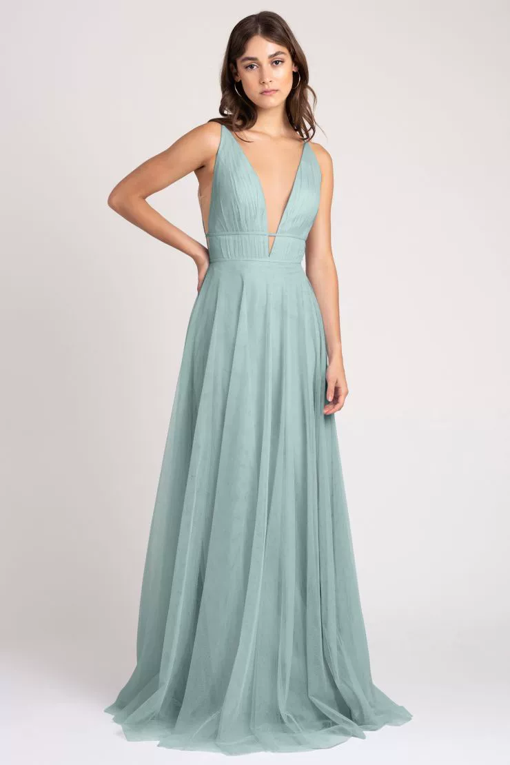 Bridesmaid Dress Mesh A-Line High Waist Long Sleeve - Image 15