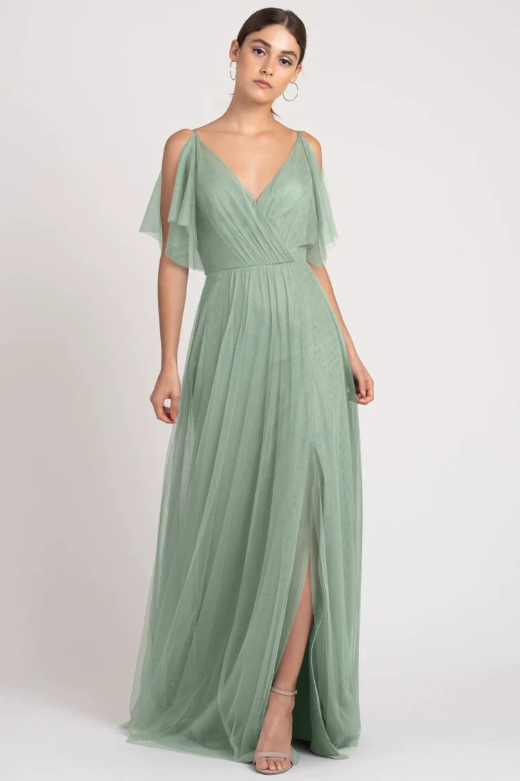 Bridesmaid Dress Mesh A-Line High Waist Long Sleeve - Image 7