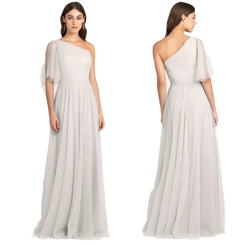 Bridesmaid Dress Mesh A-Line High Waist Long Sleeve - Image 9