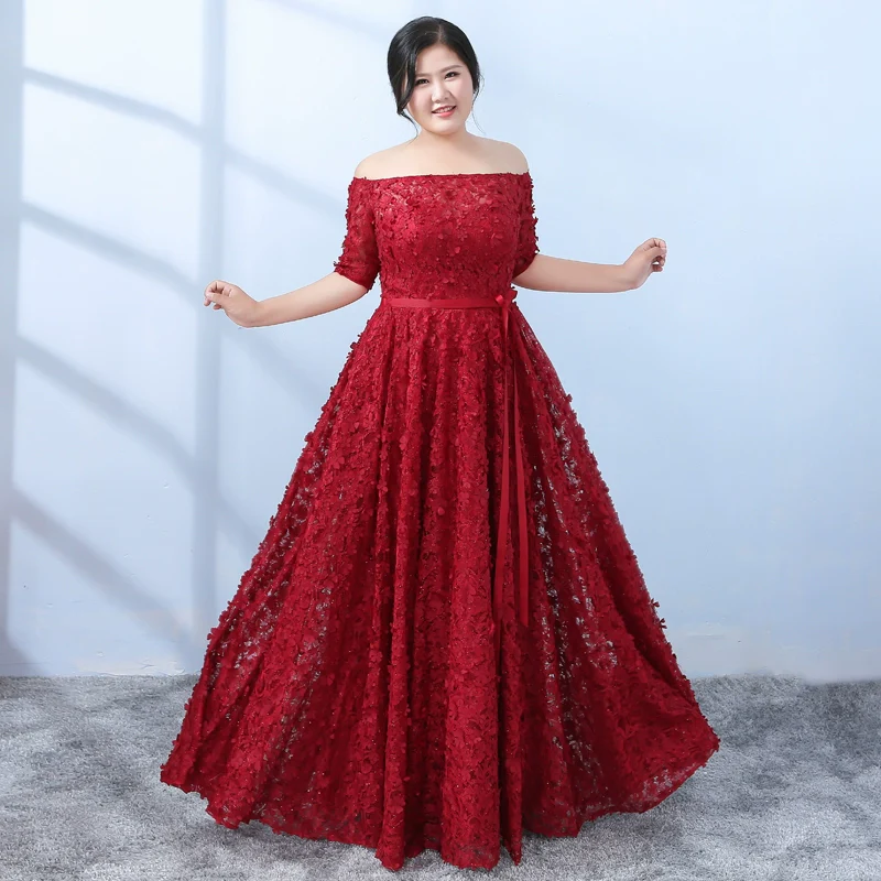 Burgundy Open Shoulder Evening Dress - Image 2