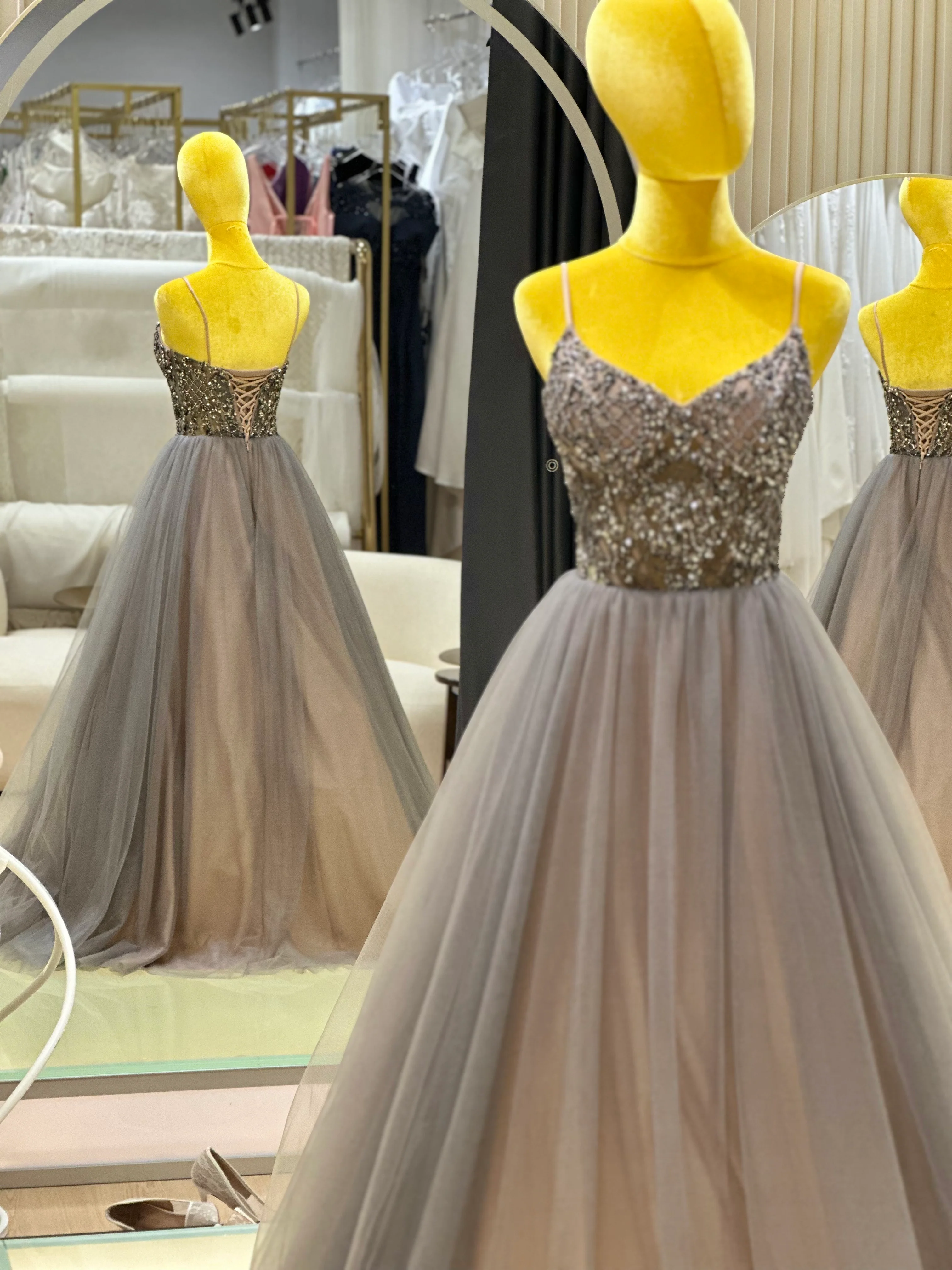 EG-AME-10002 EVENING GOWN LUX FABRIC WITH BEADS SIZE S BUST 84 WAIST 66 - Image 4
