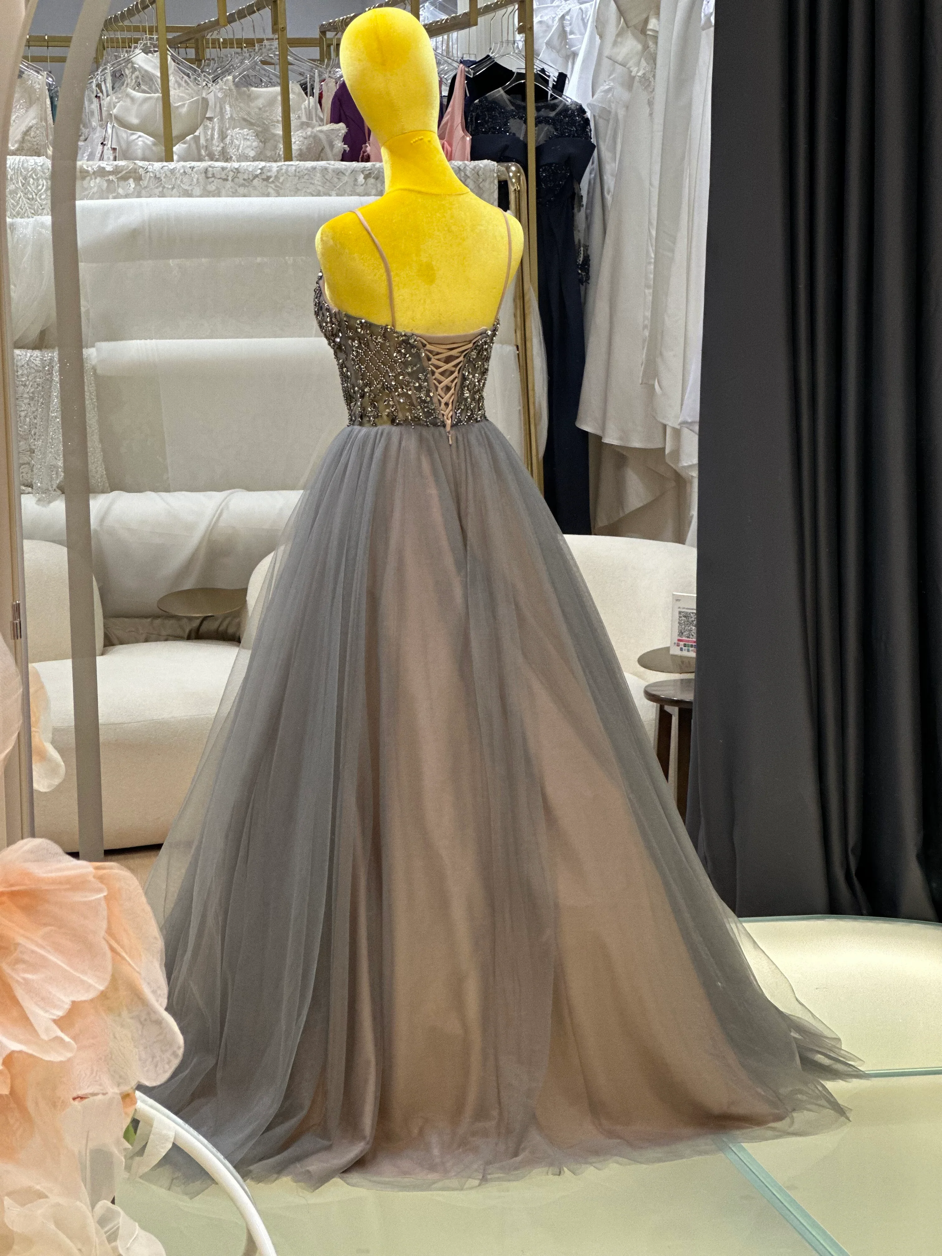 EG-AME-10002 EVENING GOWN LUX FABRIC WITH BEADS SIZE S BUST 84 WAIST 66 - Image 7