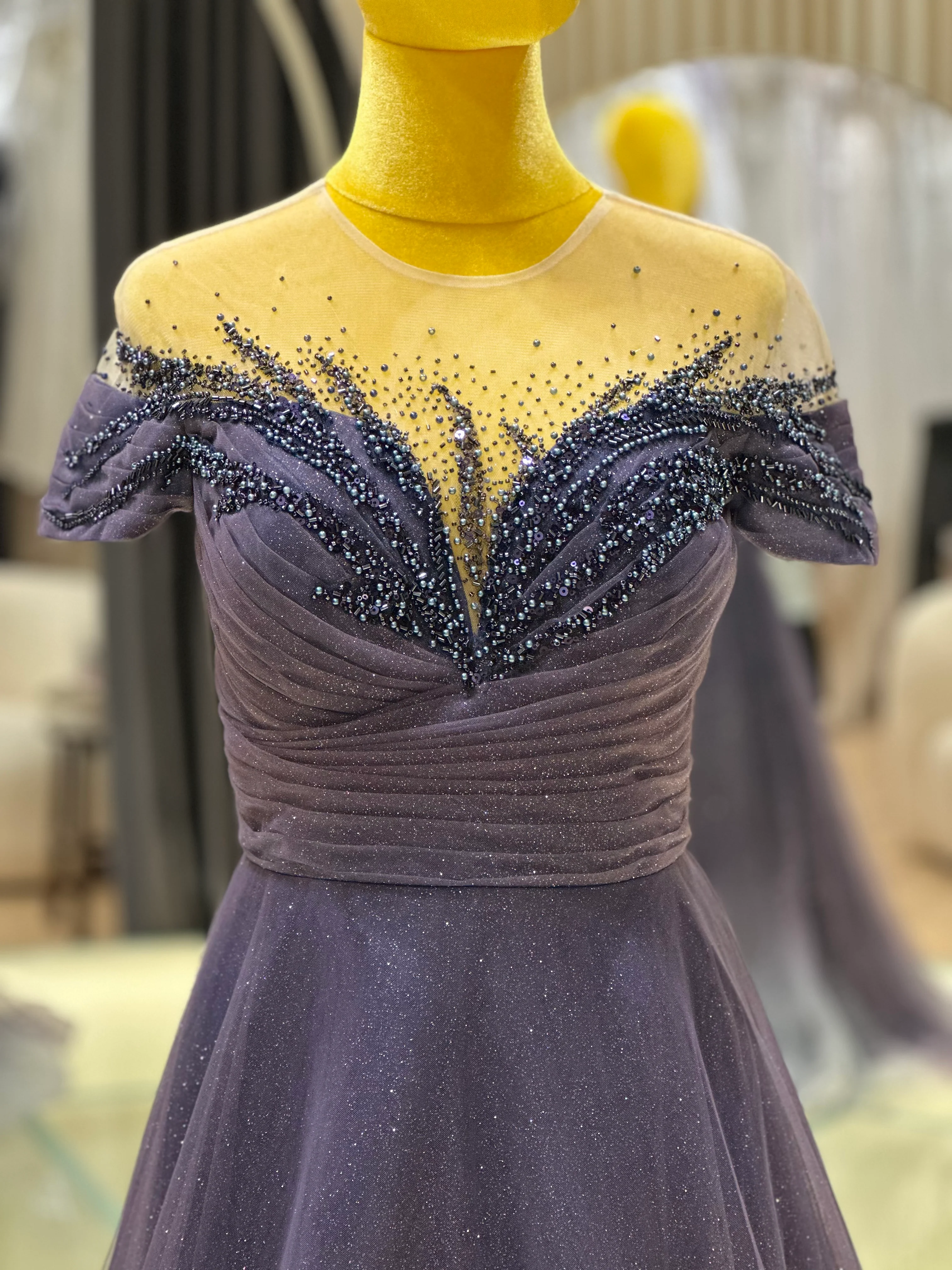 EG-AME-10006 EVENING GOWN PREMIUM FABRIC HALF LACE WITH BEADS SIZE XL BUST 93 WAIST 77 - Image 5