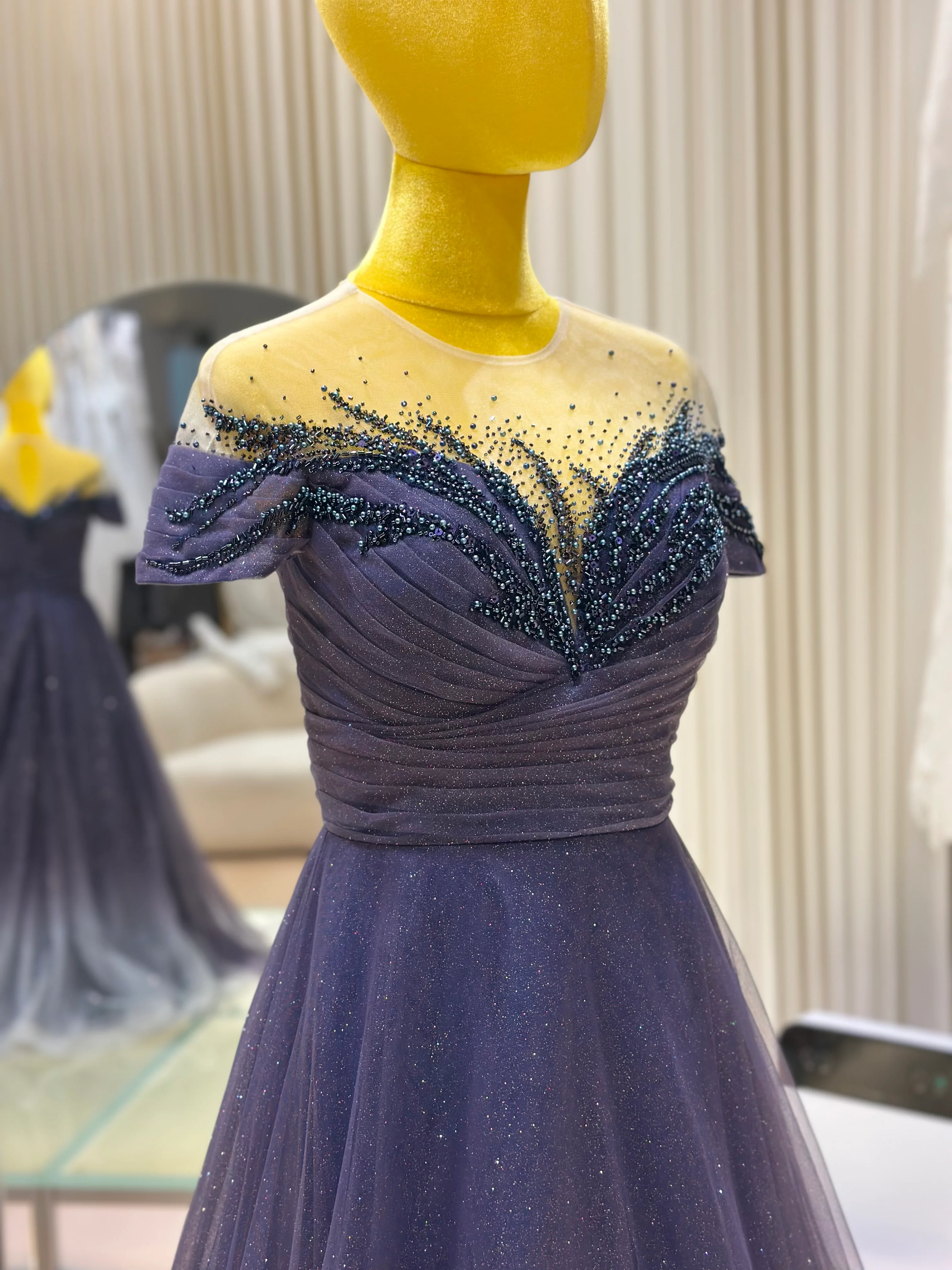 EG-AME-10006 EVENING GOWN PREMIUM FABRIC HALF LACE WITH BEADS SIZE XL BUST 93 WAIST 77 - Image 7