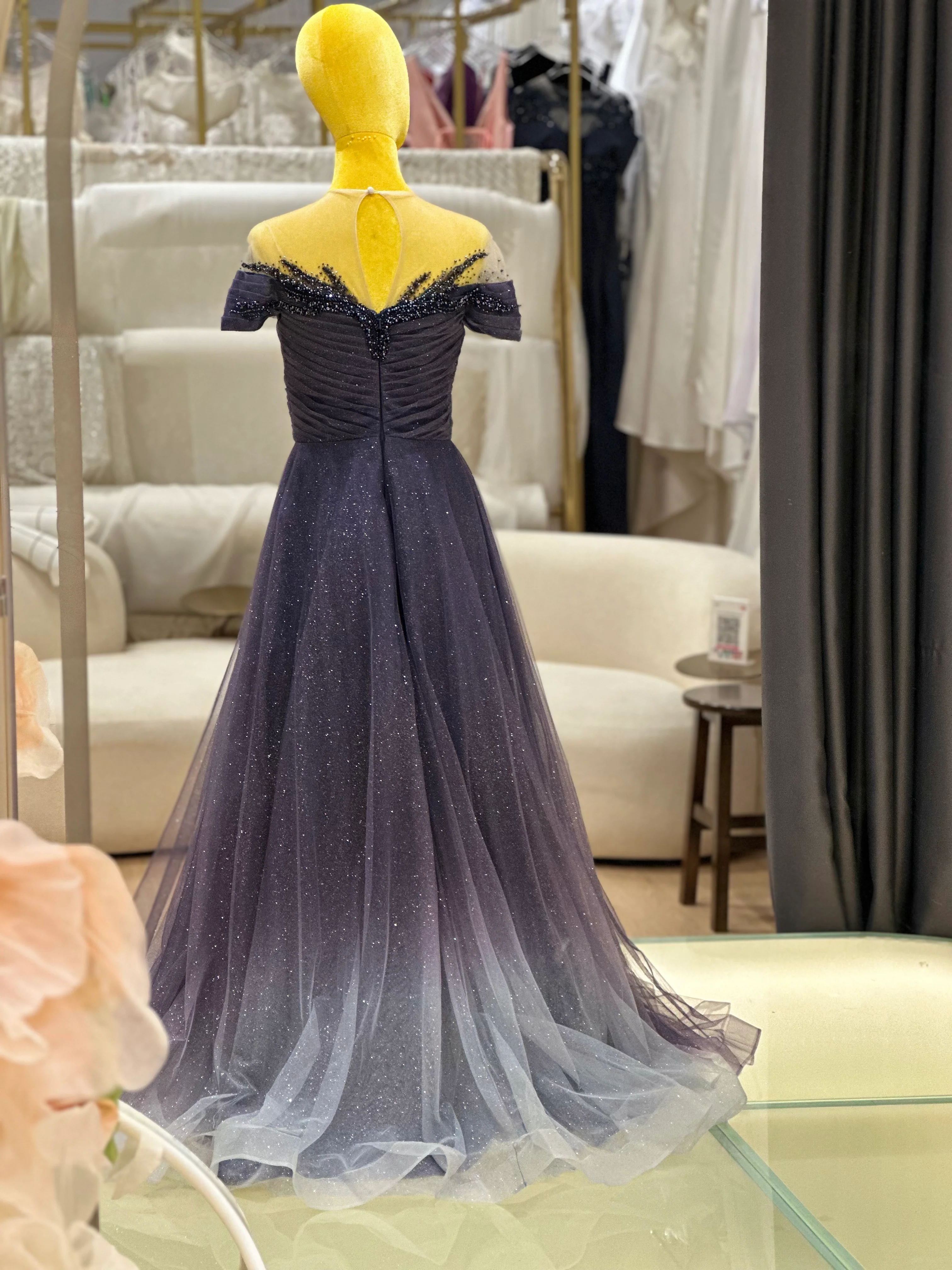 EG-AME-10006 EVENING GOWN PREMIUM FABRIC HALF LACE WITH BEADS SIZE XL BUST 93 WAIST 77 - Image 8