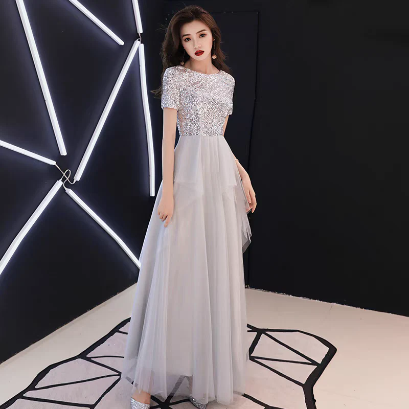 EG-SALE-AME-00118 Banquet evening dress fairy temperament lady long adult ceremony white birthday party dinner dress slim fit - Image 2