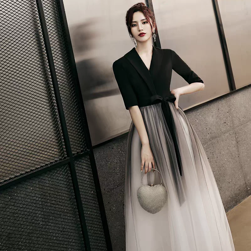 EG-SALE-AME-00136 Temperament banquet black evening dress female new performance chorus high-end luxury birthday dress host - Image 2