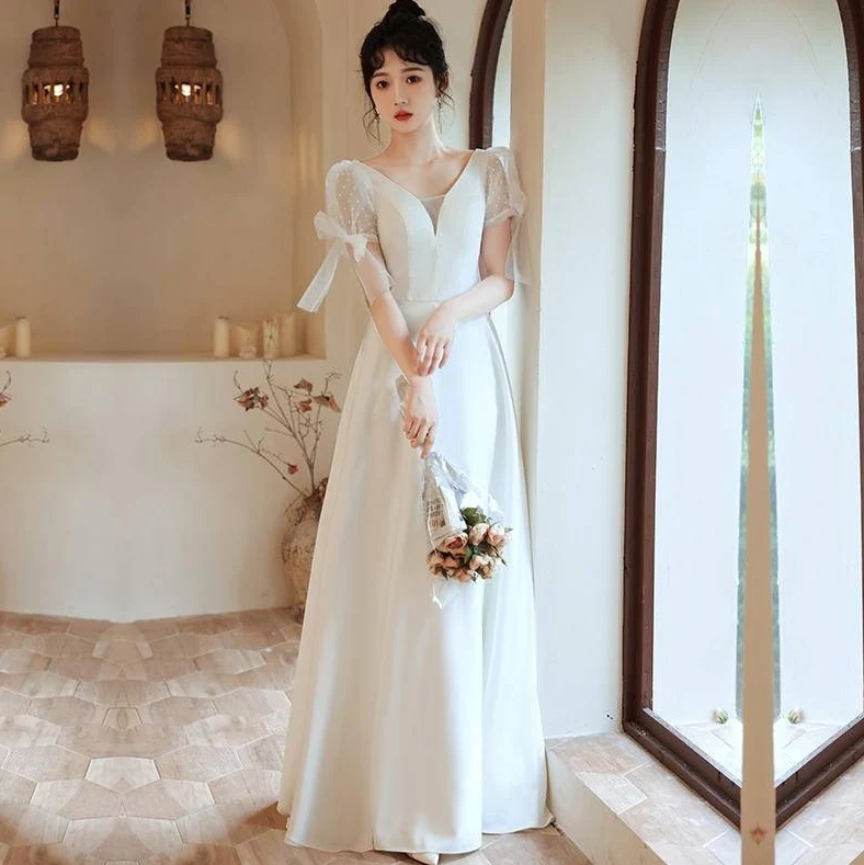 BG-WED-AME-10066 wedding dress forest style slim French style simple bride going out small dress spring - Image 8