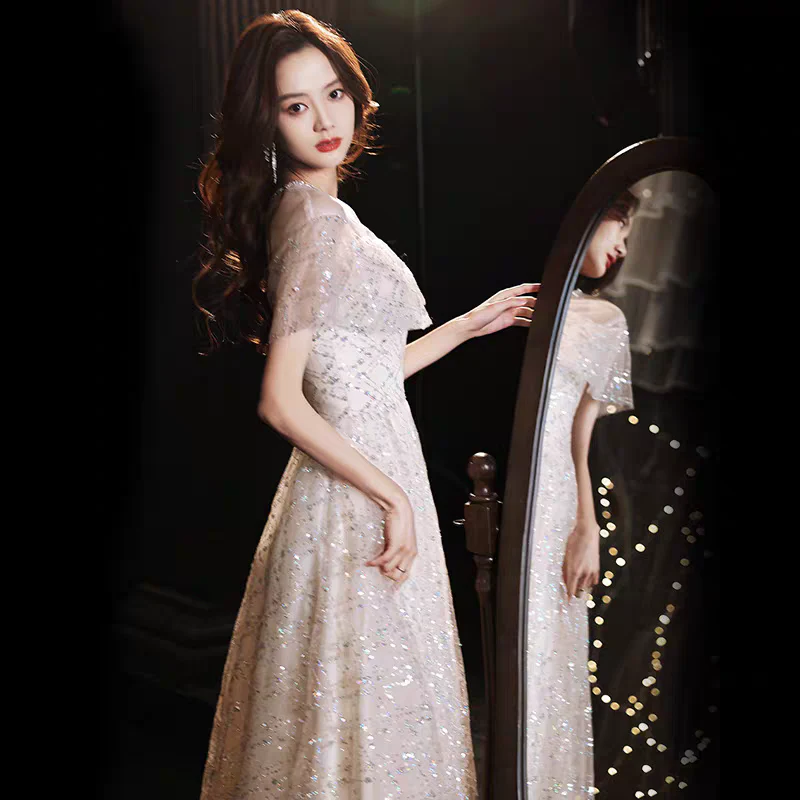 EG-SALE-AME-00198 French style Lemondtajoes annual party evening dress skirt female niche light luxury banquet temperament sparkling sequins - Image 4