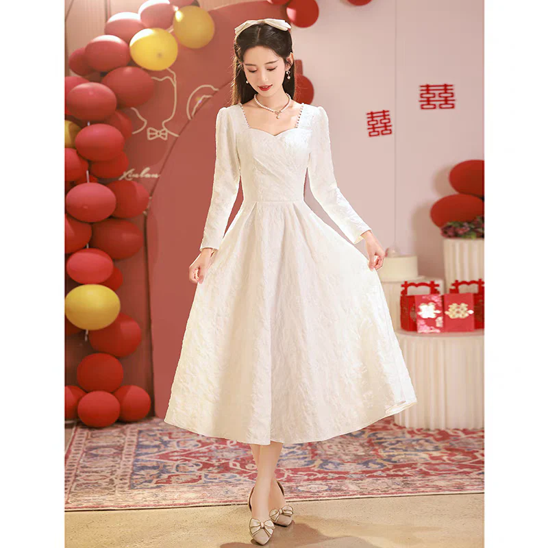 BG-WED-AME-10072 White evening dress for women, small, high-end, niche, luxury banquet, can be worn for registration, engagement dress - Image 7