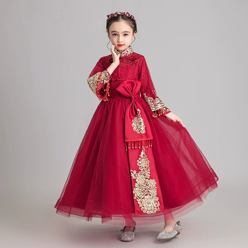 Elegant Burgundy Children's Hanfu: Traditional Chinese Style Long-Sleeve Elite Garment - Image 2