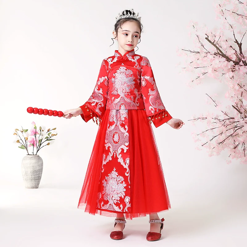Elegant Hanfu Dress Set: Long-Sleeve Cheongsam Skirt for Teenagers - Image 2