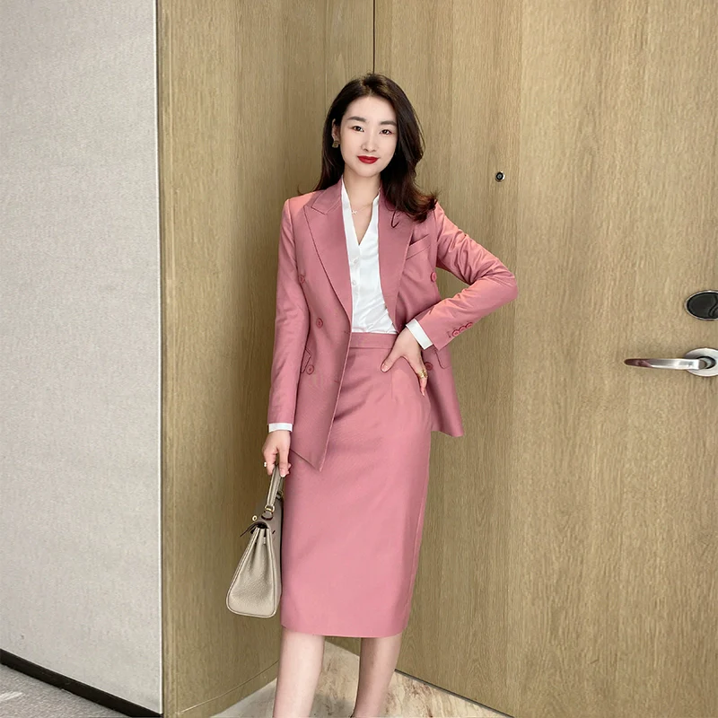 Elegant Dry Rose Powder Women's Suit Jacket & Skirt Set - Image 5