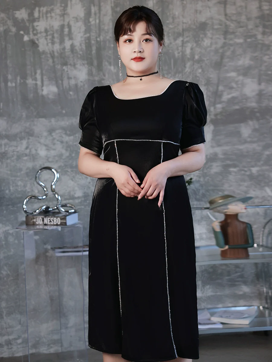 Elegant French Square Neckline A-Line Dress - Image 3