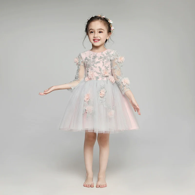 Elegant Long Sleeve Flower Girl Dress Winter Princess Costume - Image 2