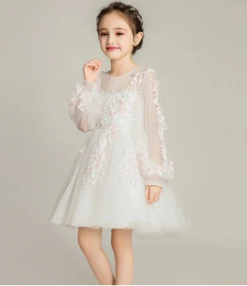 Elegant Princess Gown: Girls' Long-Sleeve Wedding Flower Girl Dress for Performances - Image 2