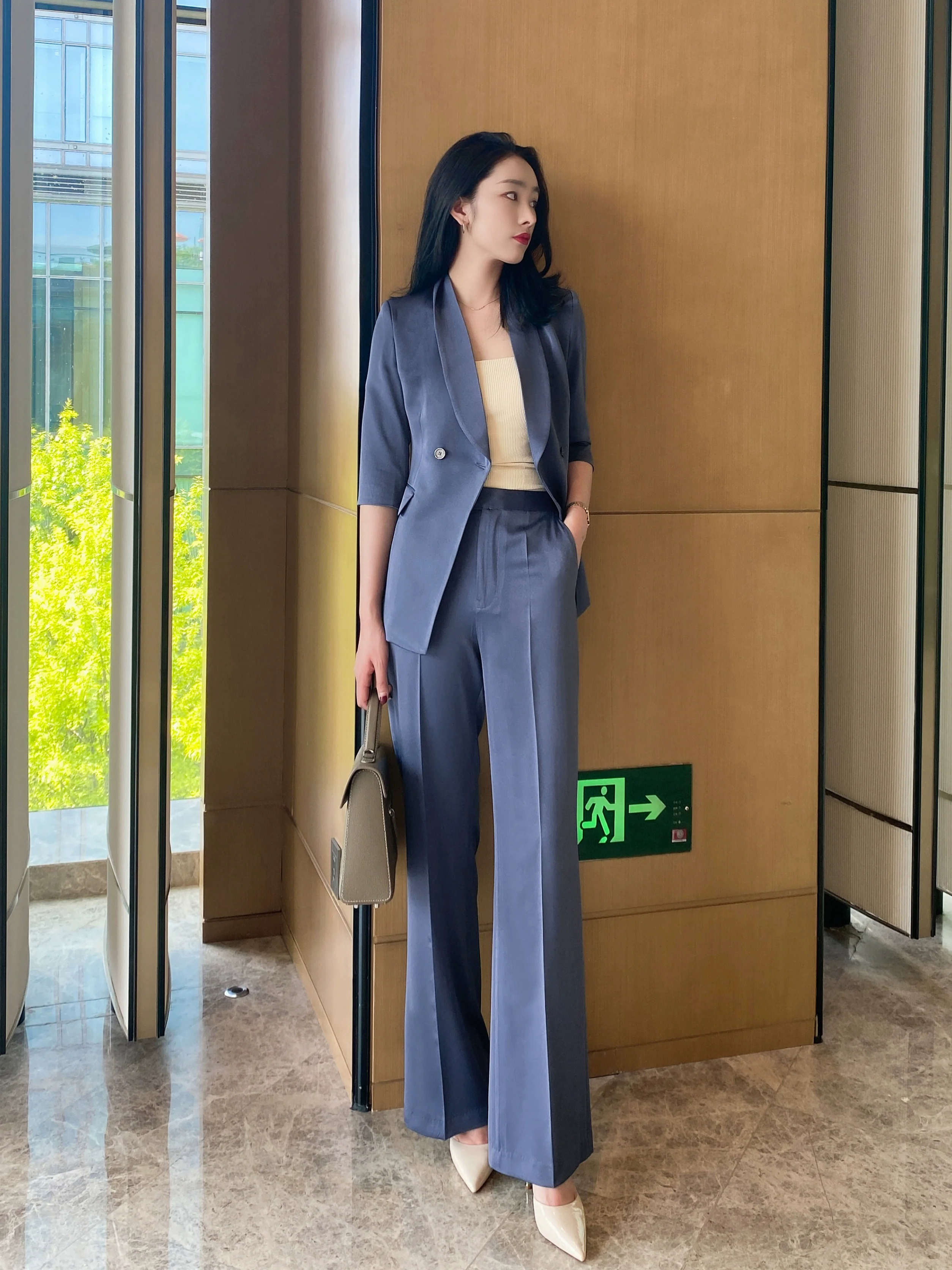 Elegant Summer Blue Women's Suit Set – Loose Straight Fit - Image 5