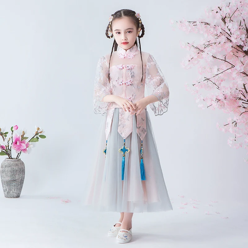 Elegant Summer Hanfu Cheongsam: Perfect for Children's Catwalk & Performances - Image 6