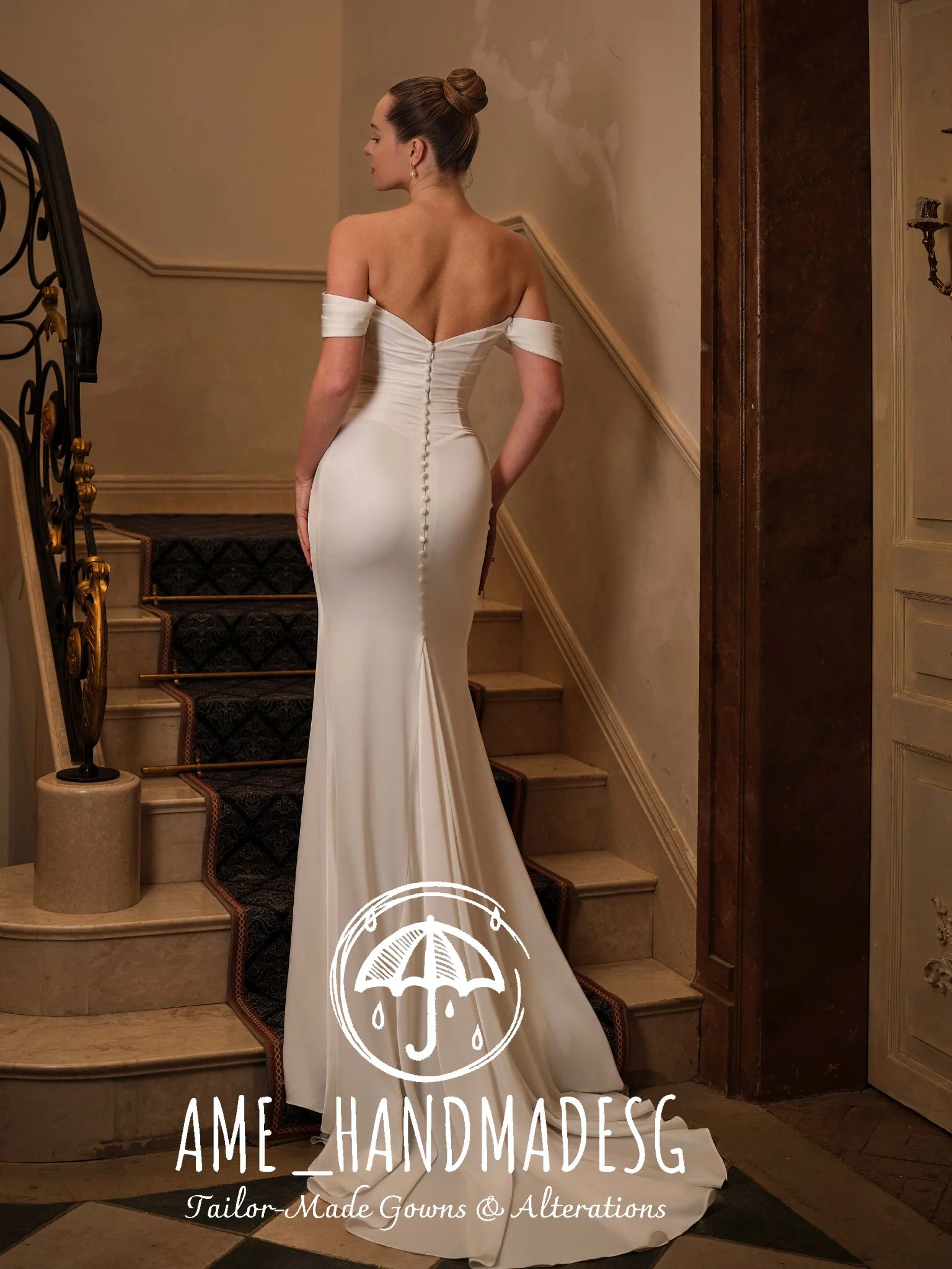 Modern Muse — Off-Shoulder Minimalist Bridal Gown with Sculpted Silhouette - Image 2
