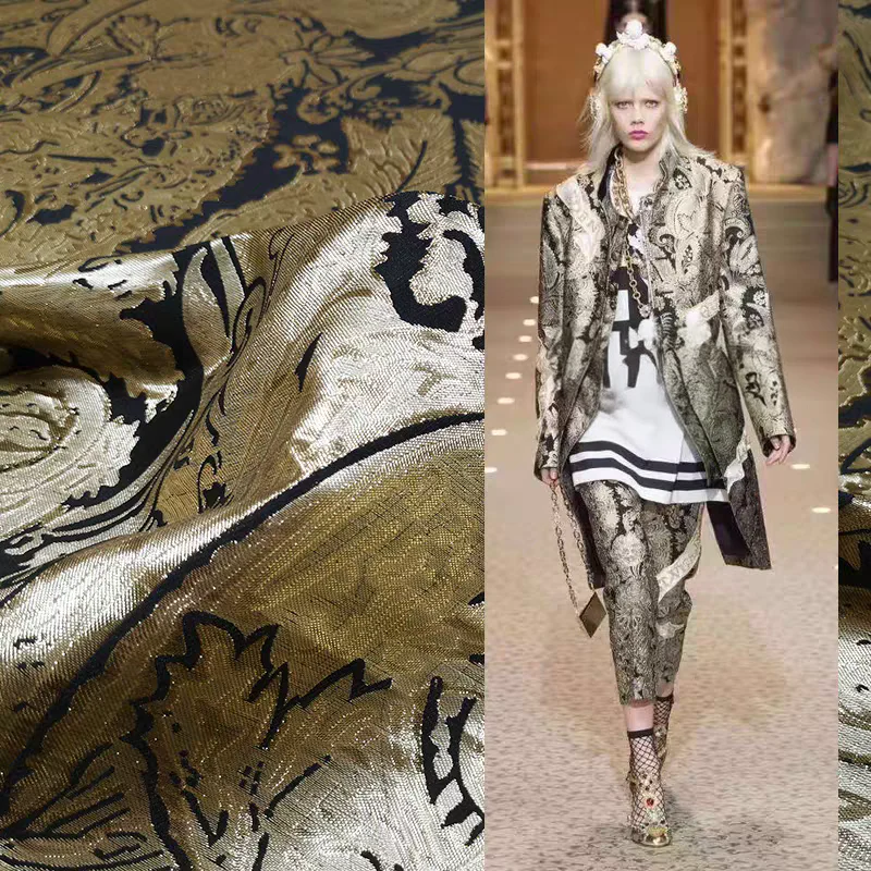 FAB-BROC-002  European Baroque style luxury metal wire dark pattern jacquard suit fabric big brand brocade clothing windbreaker fabric - Image 3