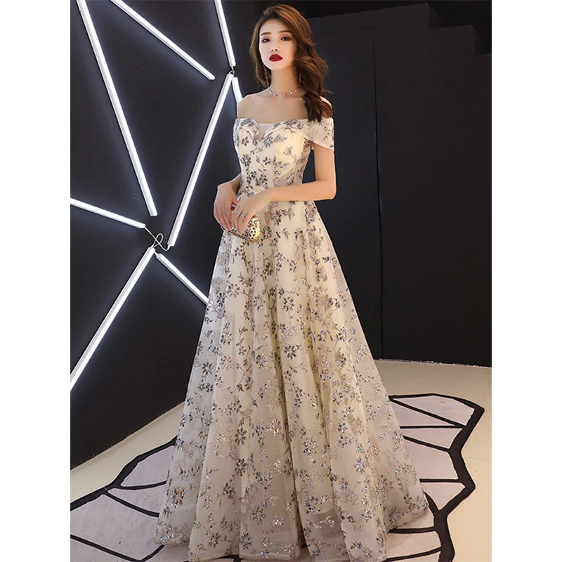 Evening Dress Short Sleeve Backless A-Line Robe De Soiree Sequin Off Shoulder Floor-Length Women Party Dresses E1119 - Image 3