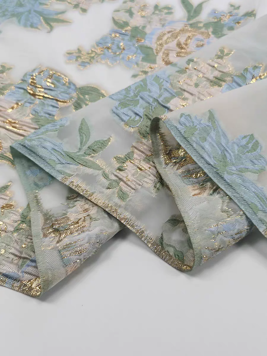 FAB-BROC-023 Spring and summer breathable gold silk organza cut flower fabric fresh swing skirt wedding dress jacquard fabric advanced customization - Image 4
