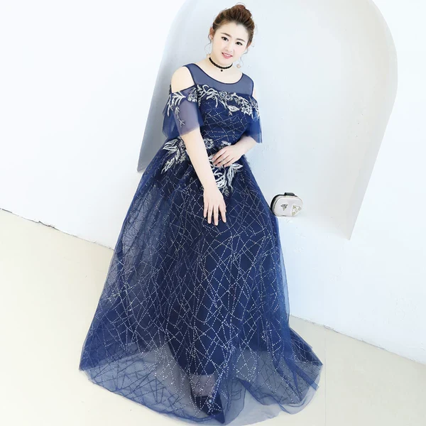 Navy Blue Sequin Evening Dress - Image 2