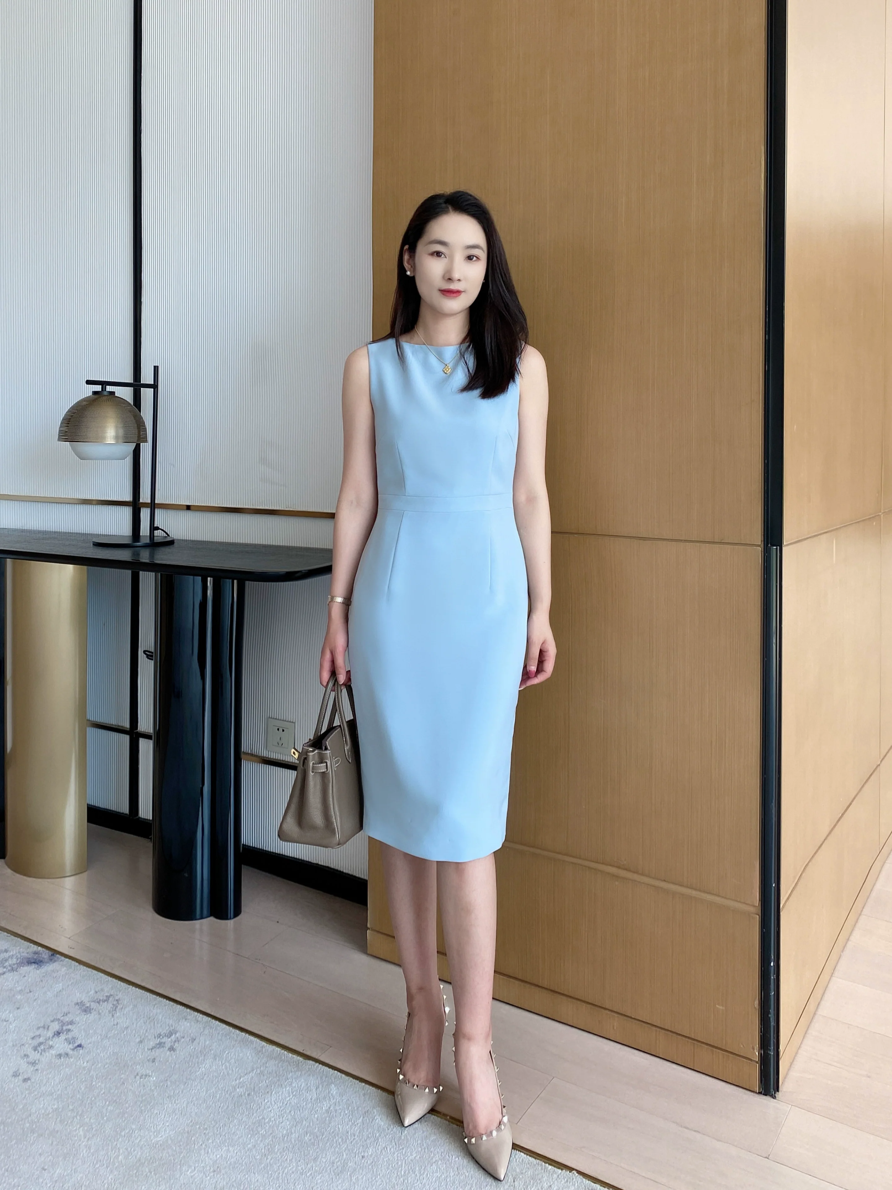 Summer Blue Fitted Sleeveless Dress Elegant Mid‑Length One‑Step Skirt - Image 6