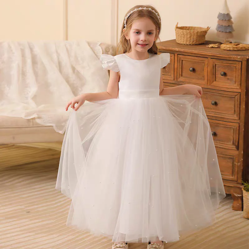 EG-SALE-AME-00163 Elegant Tulle Flower Girl Dress - Handmade Satin & Tulle Gown by Ame_handmadesg - Image 6