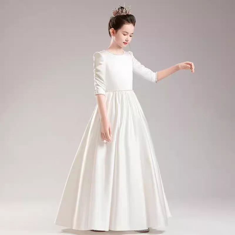 EG-SALE-AME-00180 Tulle Flower Girl Dress - Handmade Satin & Polyester Blend - Custom Sizes Available by Ame Handmadesg - Image 3