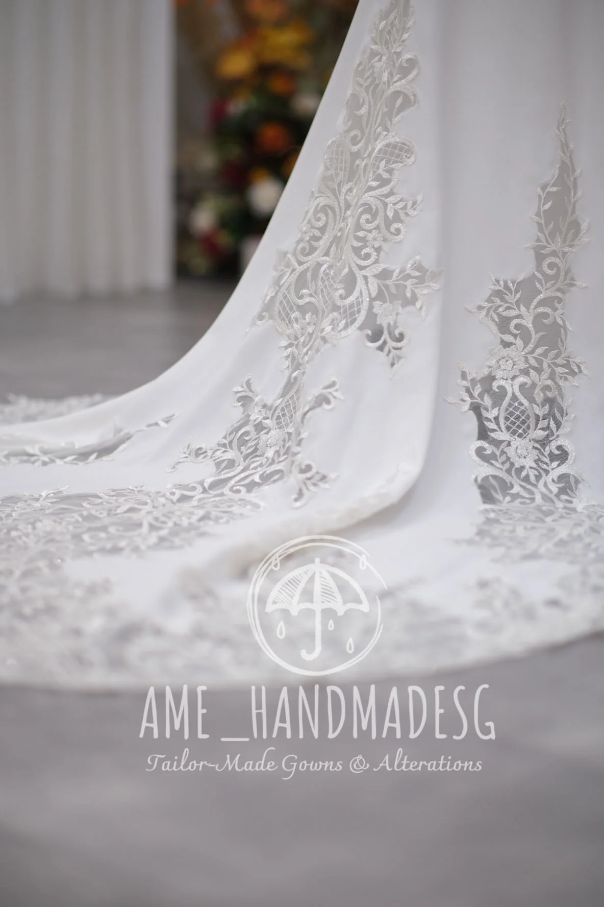 BG-WED-AME-10007 WEDDING BRIDAL GOWN PREMIUM FABRIC HALF APPLIQUE LACE WITH BEADED SIZE M. BUST 84-86, WAIST 66-68 - Image 7