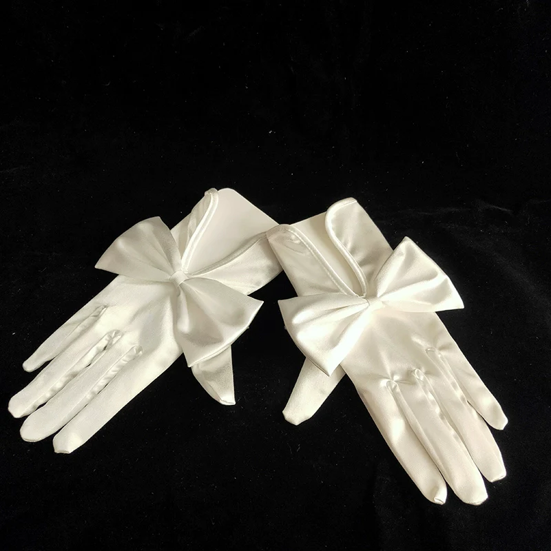 Wedding Gloves Long Winter White Satin - Image 2