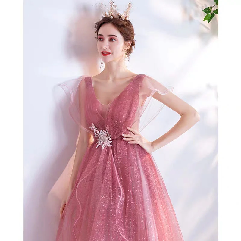 Wedding Gown Fairy-hearted Pink Gradient Starry Skirt Bride Wedding Banquet Annual Party Evening Dress 168 - Image 5