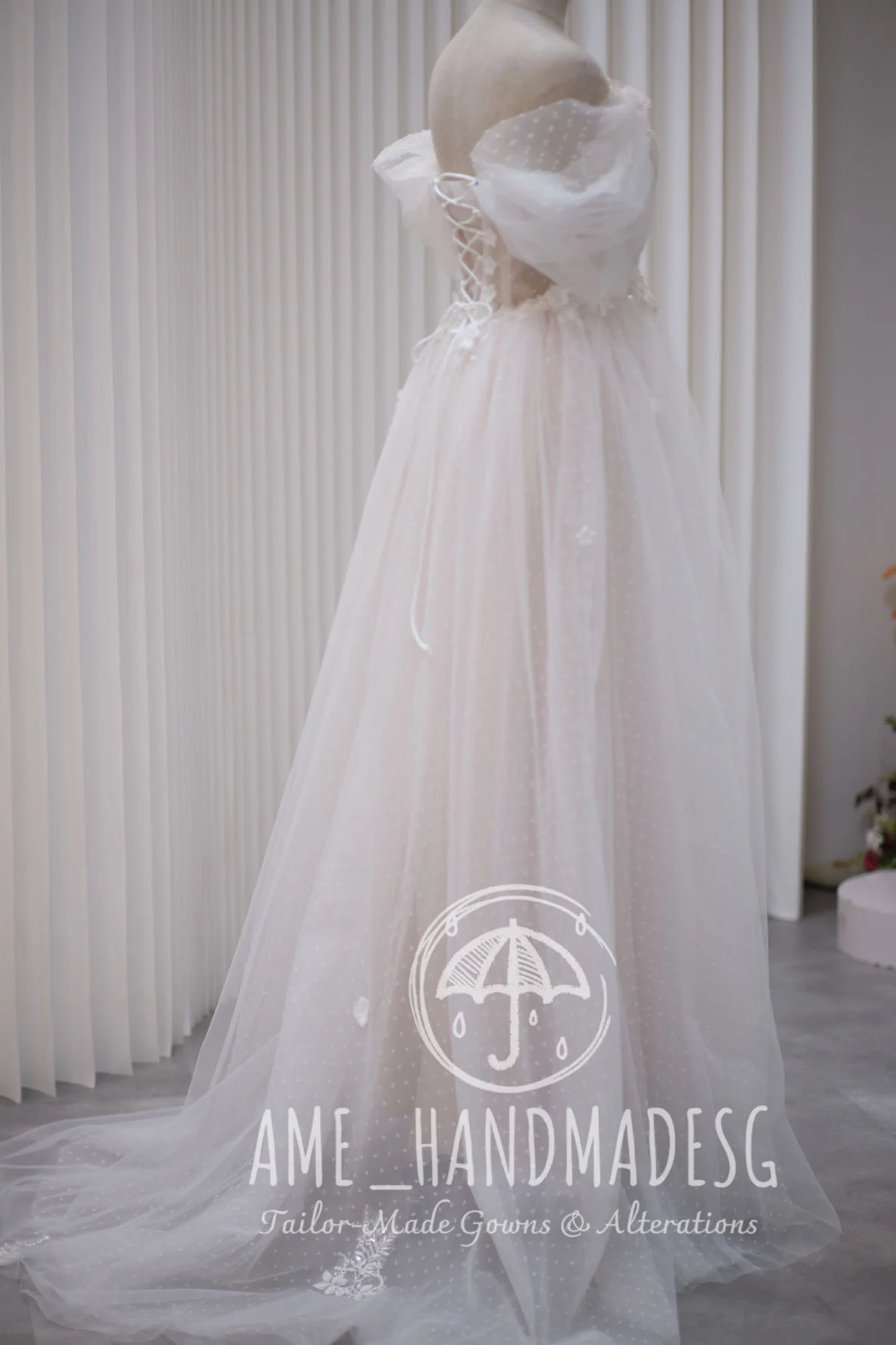BG-WED-AME-10011 WEDDING GOWN PREMIUM FABRIC HALF LACE WITH BEADED 3D LACE SIZE S-L ADJUSTABLE LACE UP - Image 5