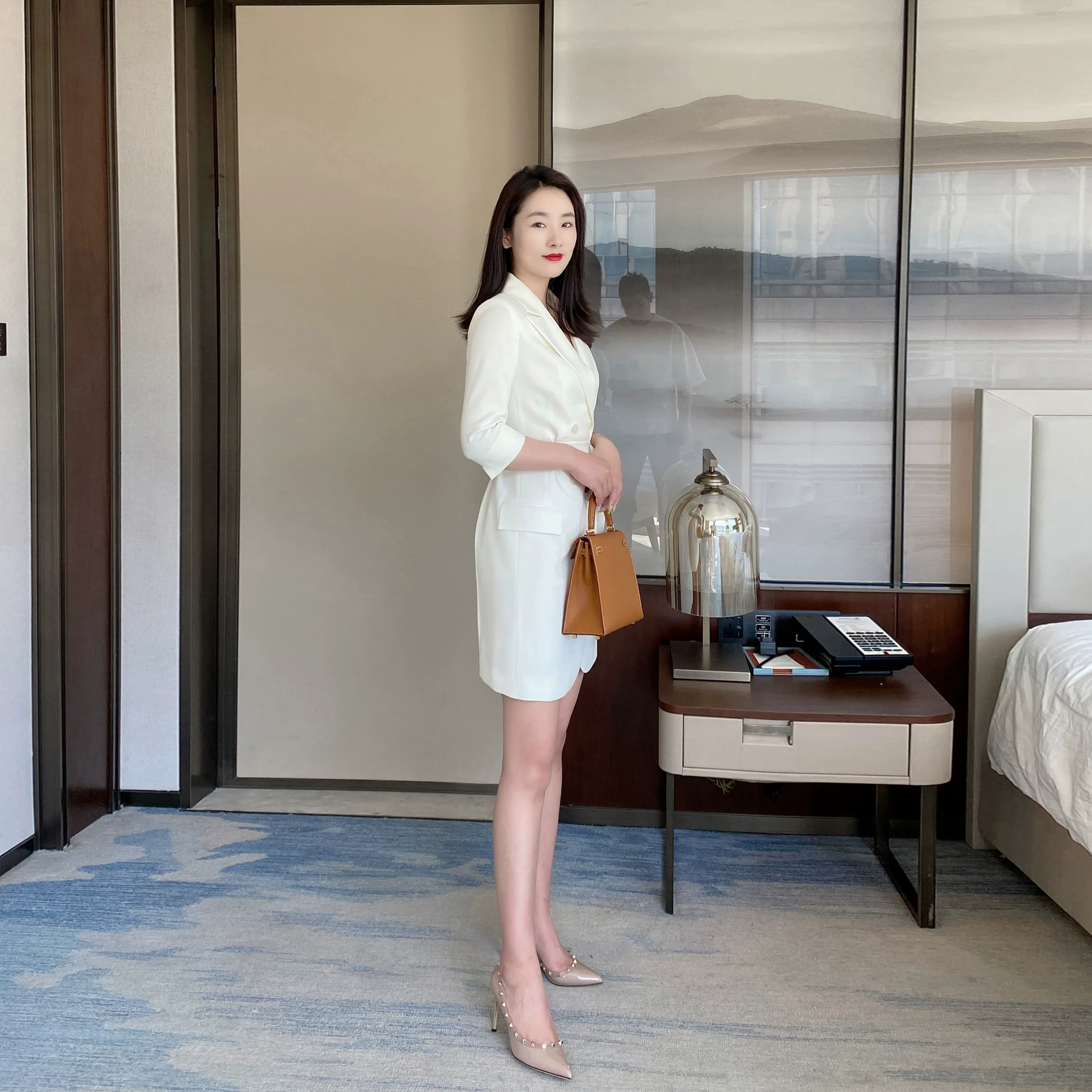 White Summer Classic Suit Jacket with Skirt – Korean Style - Image 4